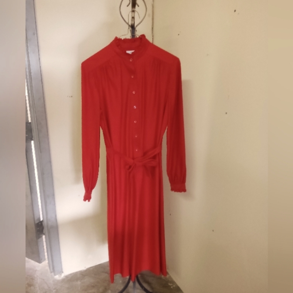 VINTAGE SCRADER SPORT NY Red  long sleeve dress size 12. QIANA NYLON
